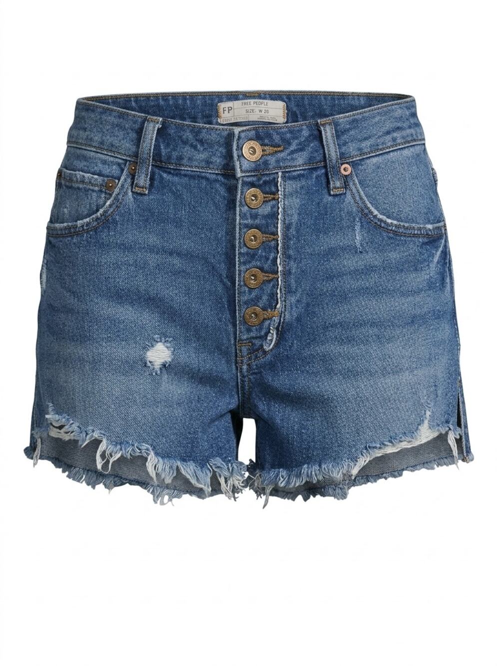 Free People Blue Distressed Raw Hem Button Fly Denim Shorts Women Size W28